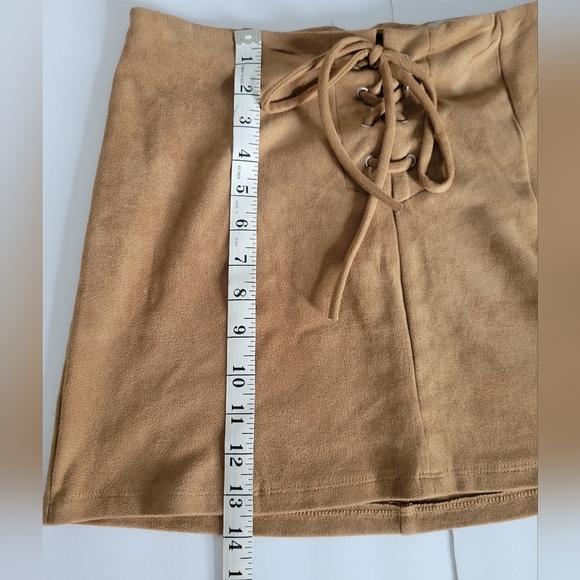 Charlotte Russe Brown Lace Up Tie Front Soft Staple Piece Mini Skirt - Picture 3 of 9